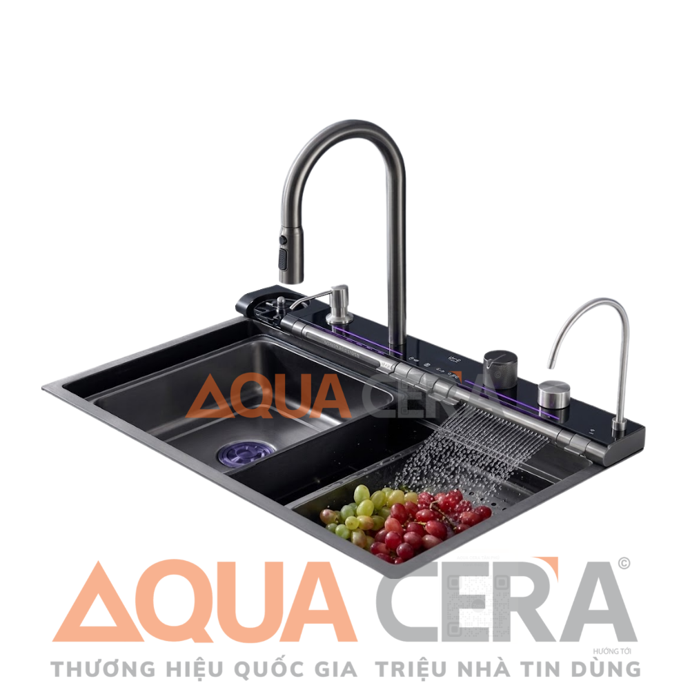 CHẬU RỬA CHÉN 5 PHÍM NANO ĐEN  - 75x46cm, 82x46cm và 80x46cm