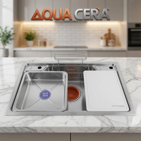 CHẬU RỬA CHÉN INOX 304 ĐÚC - 1 HỘC KÍCH THƯỚC 78x48