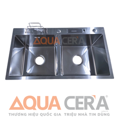 CHẬU RỬA CHÉN INOX 304 ĐÚC - 2 HỘC 82x45