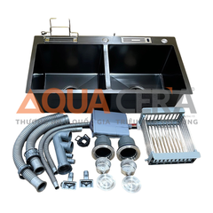 CHẬU RỬA CHÉN INOX 304 ĐÚC - 1 HỘC PHỦ NANO - KÍCH THƯỚC 82x45