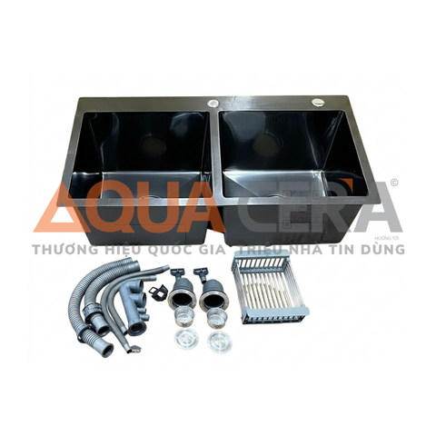 CHẬU RỬA CHÉN 2 HỘC INOX 304 ĐÚC PHỦ NANO - 8245DE