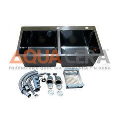 CHẬU RỬA CHÉN 2 HỘC INOX 304 ĐÚC PHỦ NANO - 8245DE