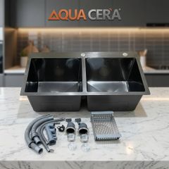CHẬU RỬA CHÉN 2 HỘC INOX 304 - KÍCH THƯỚC 82X45