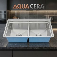 CHẬU RỬA CHÉN 2 HỘC INOX 304 - KÍCH THƯỚC 82X45