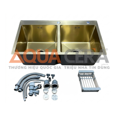 CHẬU RỬA CHÉN 2 HỘC INOX 304 ĐÚC PHỦ NANO - 8245DV