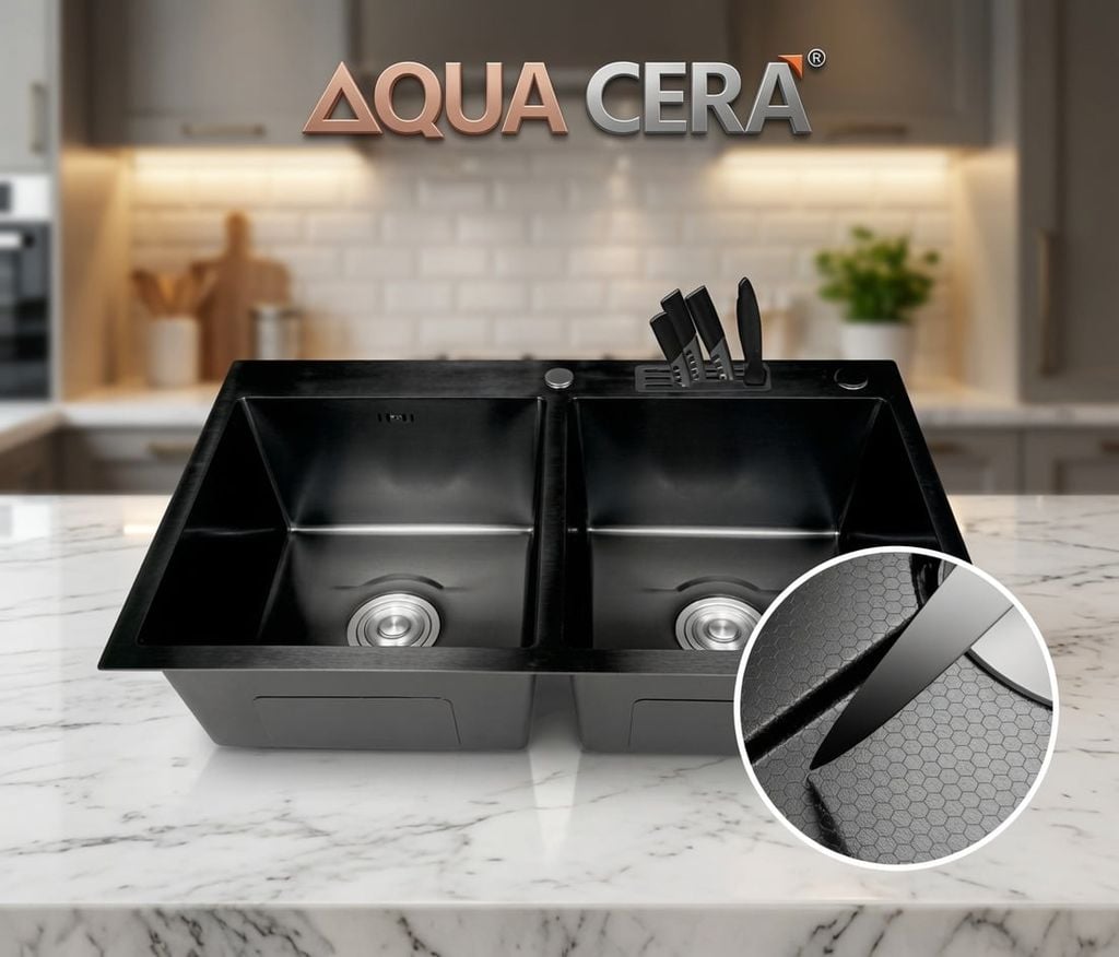 CHẬU RỬA CHÉN 2 HỘC INOX 304 - KÍCH THƯỚC 82X45