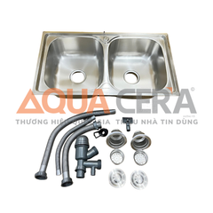 CHẬU RỬA CHÉN INOX 304 DẬP - 2 HỘC KÍCH THƯỚC 78x43, 82x48, 82x45cm