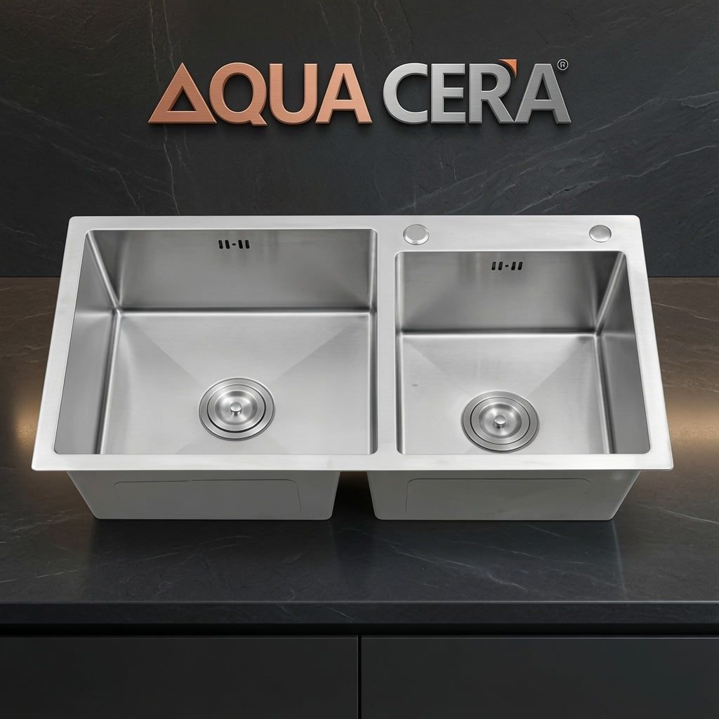 CHẬU RỬA CHÉN 2 HỘC INOX 304 - KÍCH THƯỚC 82X45