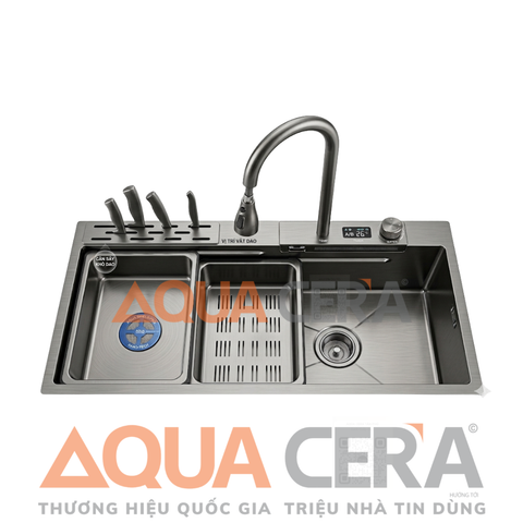 CHẬU RỬA CHÉN - Vắt dao 304 Nano đen Vòi nhiệt độ -  82x46, 80x46, 78x46, 75x46cm