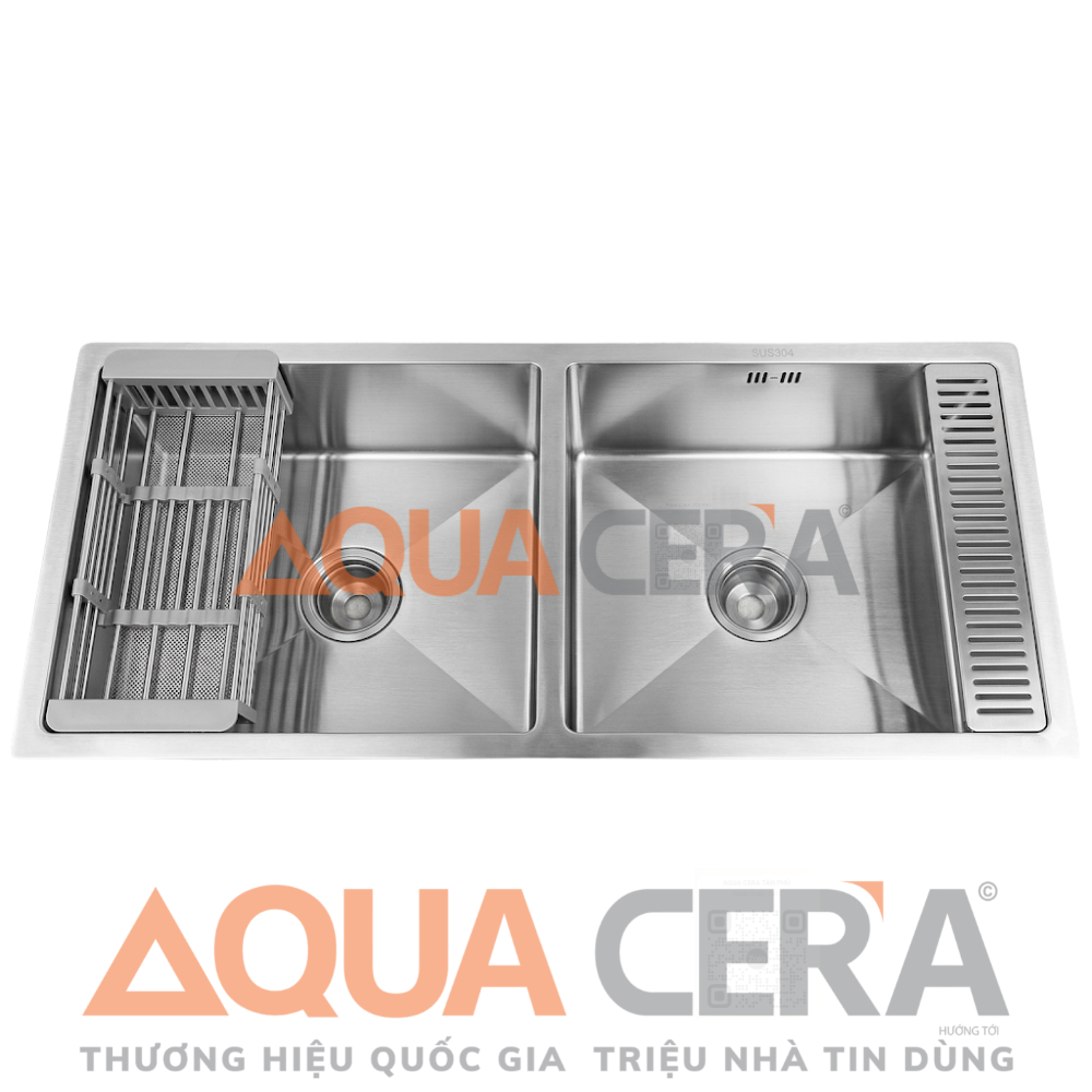 CHẬU RỬA CHÉN INOX 304 ĐÚC - 2 HỘC 83x46 và 90x45cm
