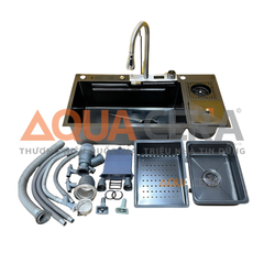 CHẬU RỬA CHÉN INOX 304 ĐÚC PHỦ NANO CÓ VÒI THÁC - 1 HỘC 88x46