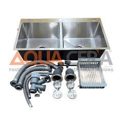 CHẬU RỬA CHÉN INOX 304 ĐÚC - 2 HỘC 83x50cm