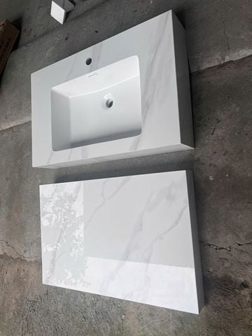 Bàn đá trắng 2 tầng tràn viền chống xước 80*50 + gương led