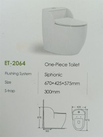 Bồn cầu liền khối trắng chỉ vàng