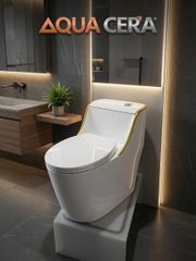 BỒN CẦU LIỀN KHỐI TRẮNG - VIỀN VÀNG - CM04