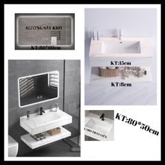 Bàn đá trắng 2 tầng tràn viền chống xước 80*50 + gương led