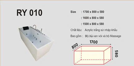 BỒN TẮM ĐƠN CÓ MASSAGER 1M6*1M*550