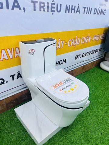Bồn Cầu 1 Khối Trắng Viền Kẻ Đen AQUACERA 069TCD