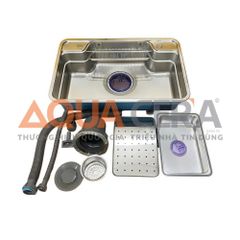 CHẬU RỬA CHÉN INOX 304 ĐÚC HẠ BẬC - 1 HỘC 78x48