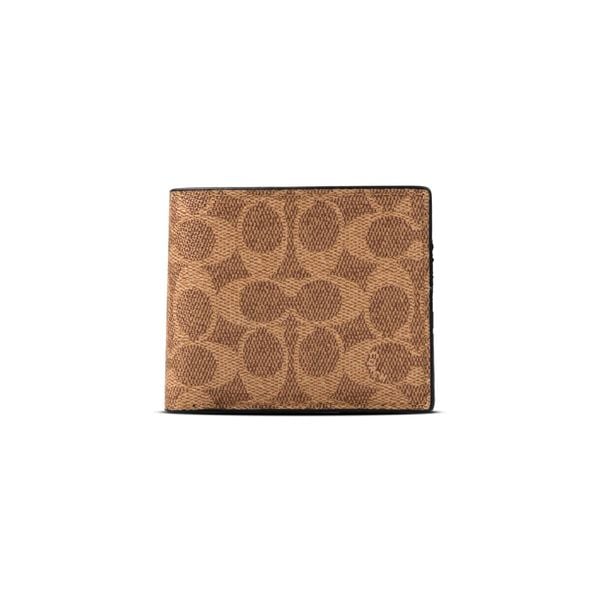  VÍ COACH NAM COMPACT ID WALLET IN SIGNATURE CANVAS ' TAN ' 