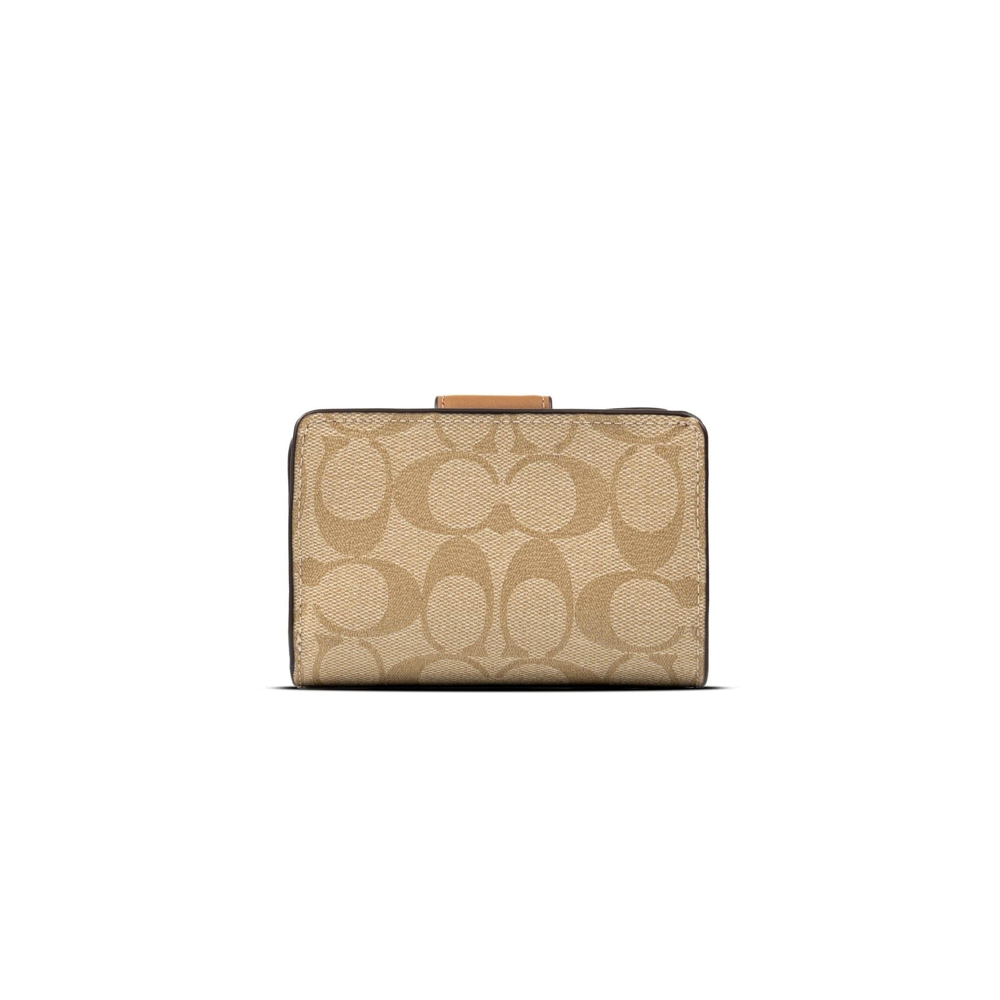  Ví Coach Medium Corner Zip Wallet In Signature Canvas Màu Nâu Be 