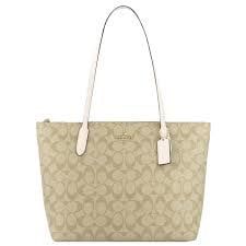  TÚI COACH ZIP TOP TOTE IN SIGNATURE CANVAS ' WHITE ' J2580-4455 