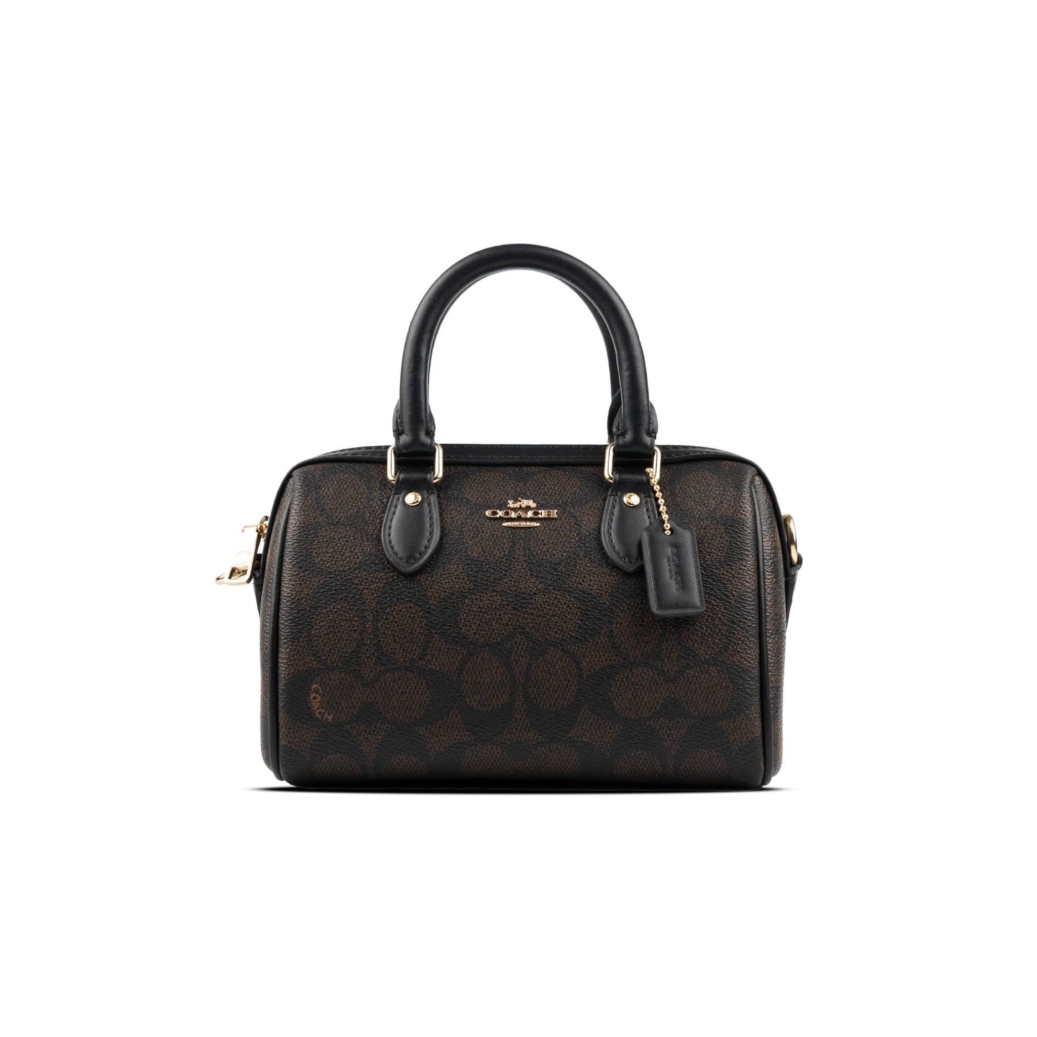  Túi Coach Mini Rowan Crossbody Bag In Blocked Signature Canvas Màu Nâu Đậm 