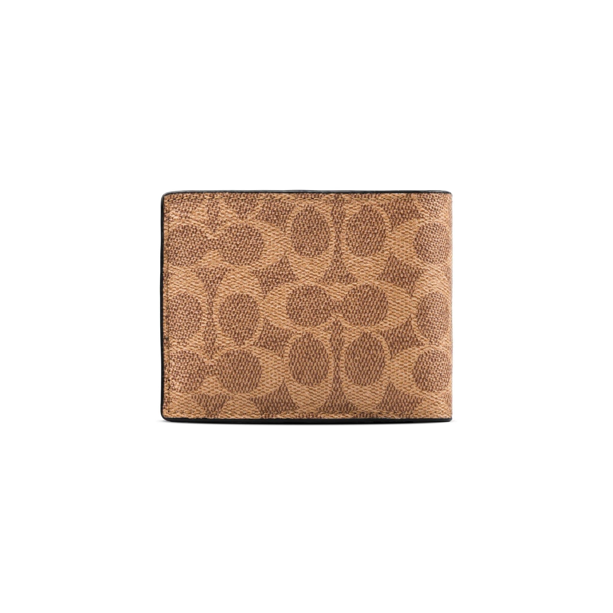  VÍ COACH NAM COMPACT ID WALLET IN SIGNATURE CANVAS ' TAN ' 916 