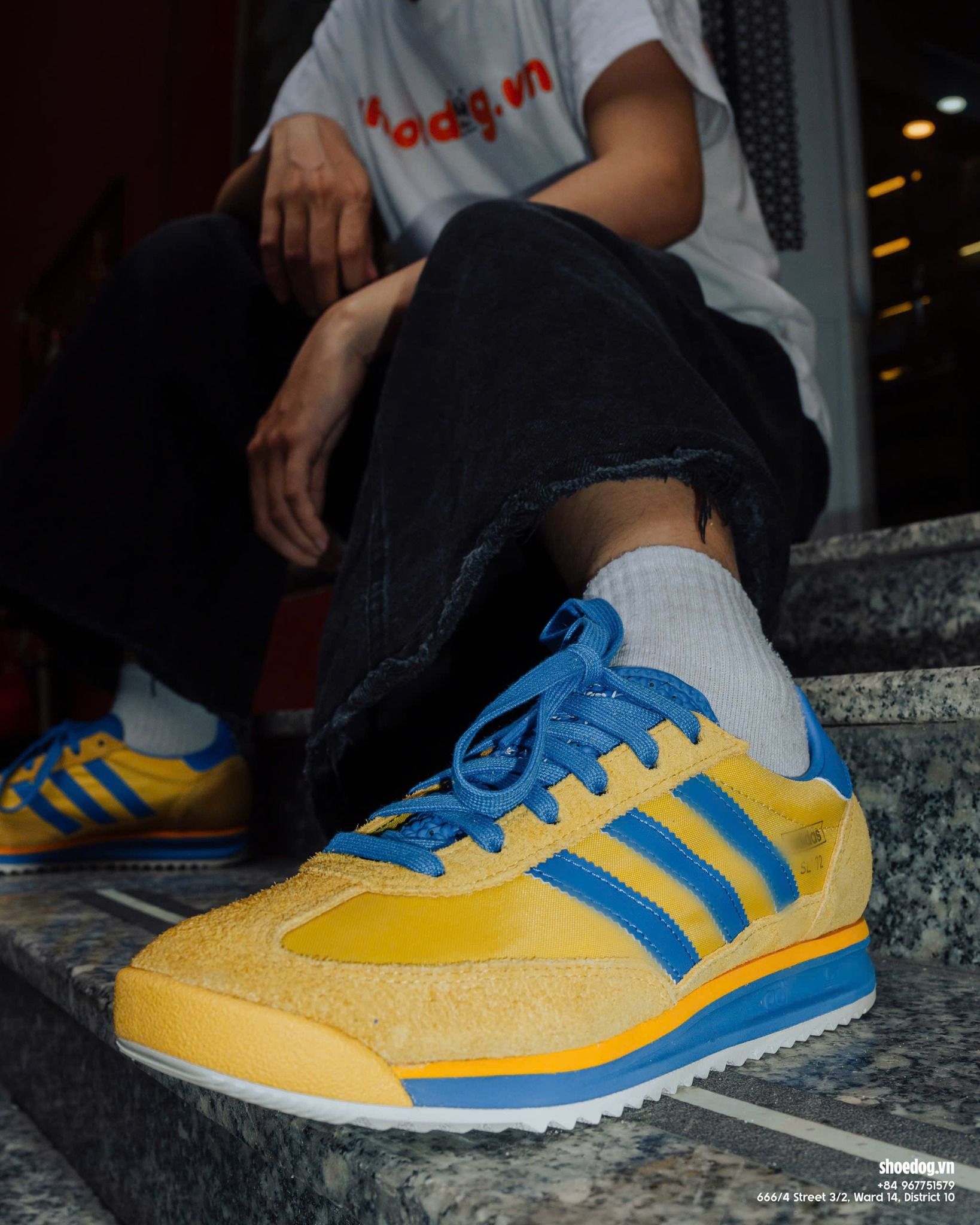  GIÀY ADIDAS ORIGINALS SL 72 RS TRAINERS IN YELLOW AND BLUE 