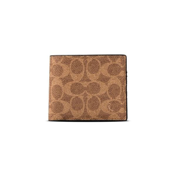  VÍ COACH NAM COMPACT ID WALLET IN SIGNATURE CANVAS ' TAN ' 916 
