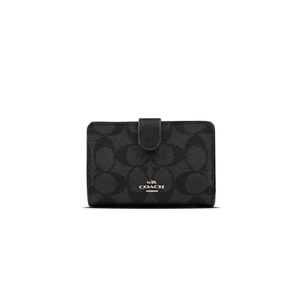  Ví Coach Medium Corner Zip Wallet In Signature Canvas Màu Đen 