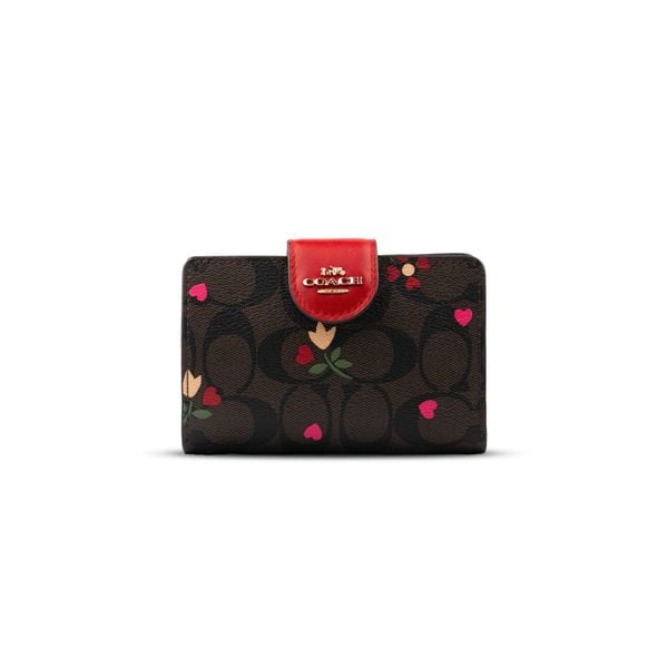  Ví Coach Medium Corner Zip Wallet In Signature Canvas With Heart Petal Print 