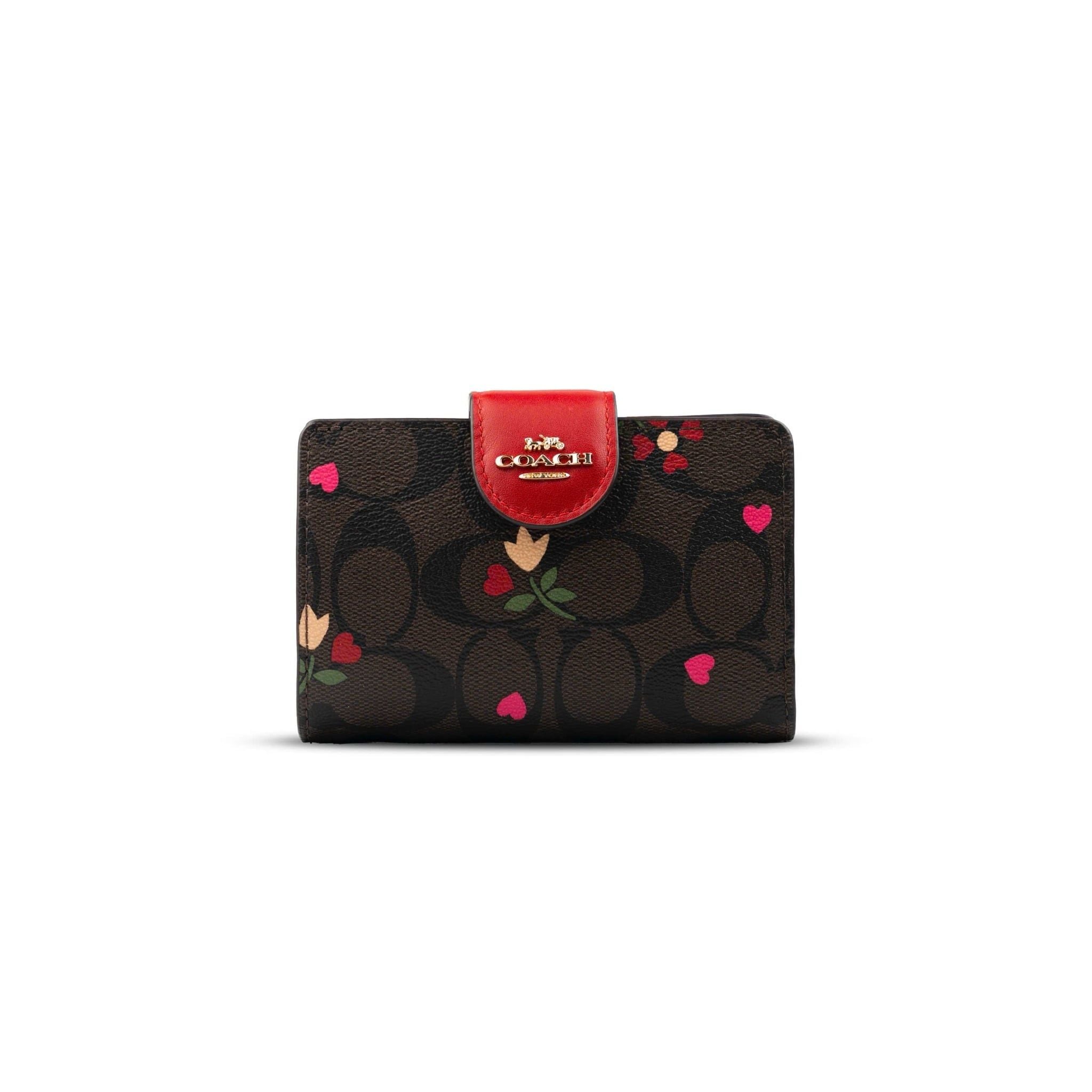  Ví Coach Medium Corner Zip Wallet In Signature Canvas With Heart Petal Print 