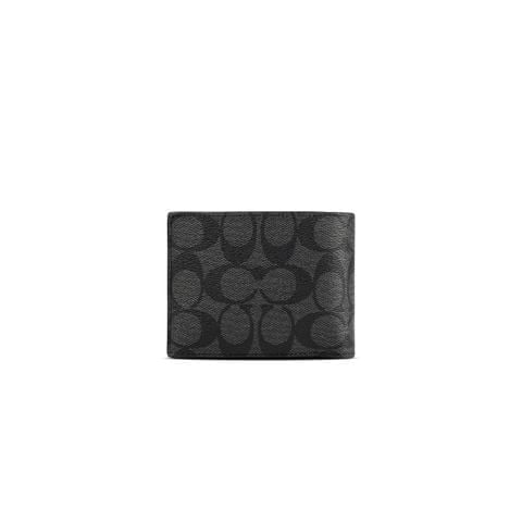  VÍ COACH NAM COMPACT ID WALLET IN SIGNATURE CANVAS ' BLACK ' 74993 