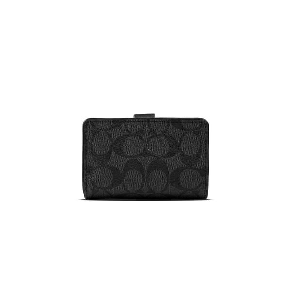  Ví Coach Medium Corner Zip Wallet In Signature Canvas Màu Đen 