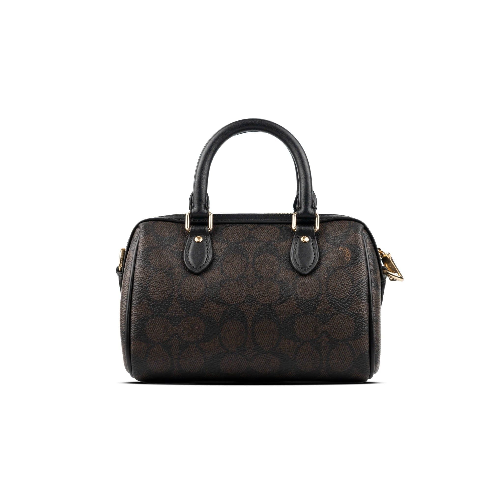  Túi Coach Mini Rowan Crossbody Bag In Blocked Signature Canvas Màu Nâu Đậm 
