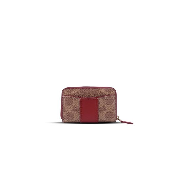  VÍ COACH ESSENTIAL SMALL ZIP AROUND CARD CASE ' TAN / RED ' CR522 
