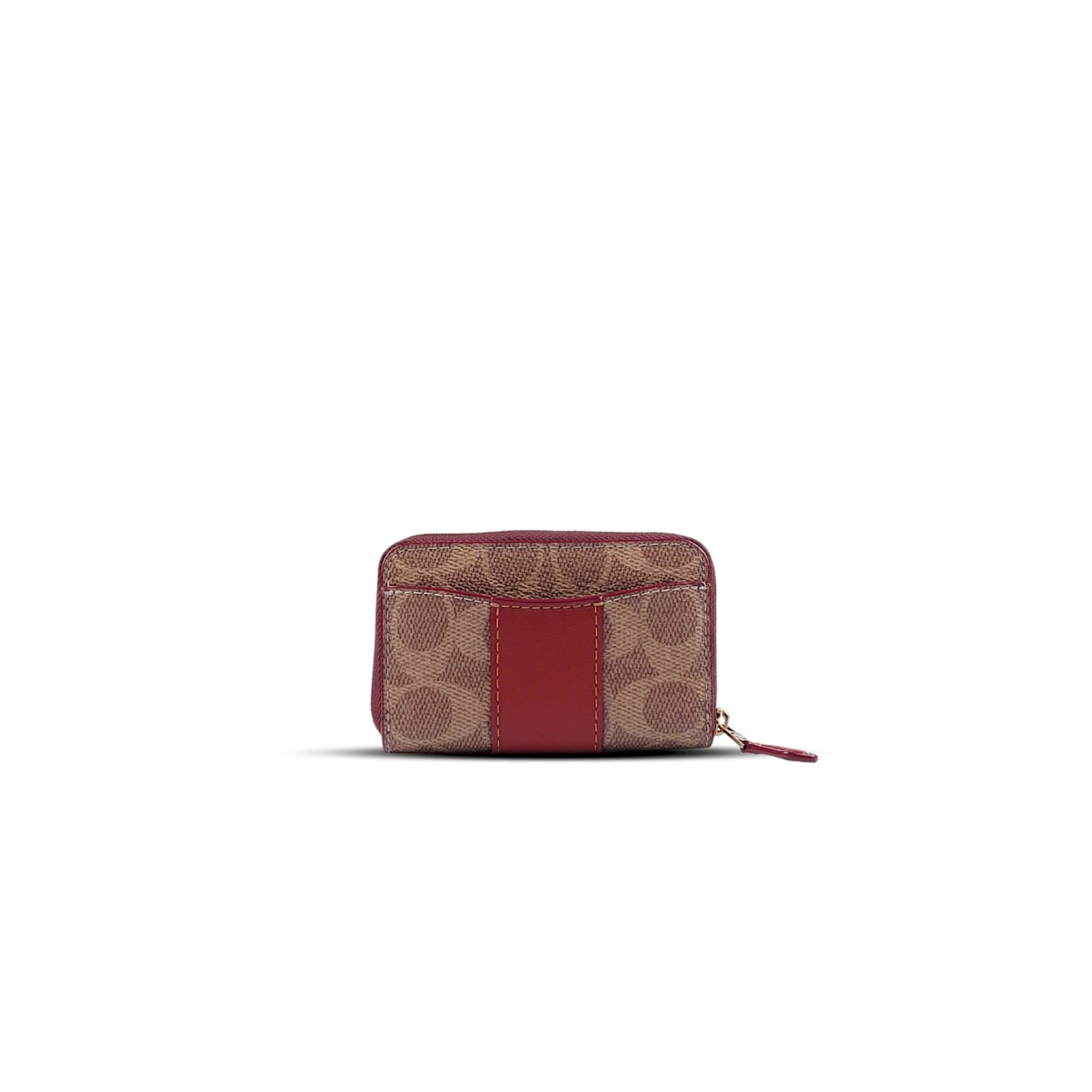  VÍ COACH ESSENTIAL SMALL ZIP AROUND CARD CASE ' TAN / RED ' CR522 