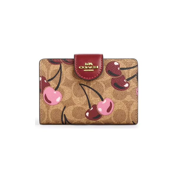  VÍ COACH MEDIUM CORNER ZIP WALLET IN SIGNATURE CANVAS WITH ' CHERRY PRINT ' CZ342 