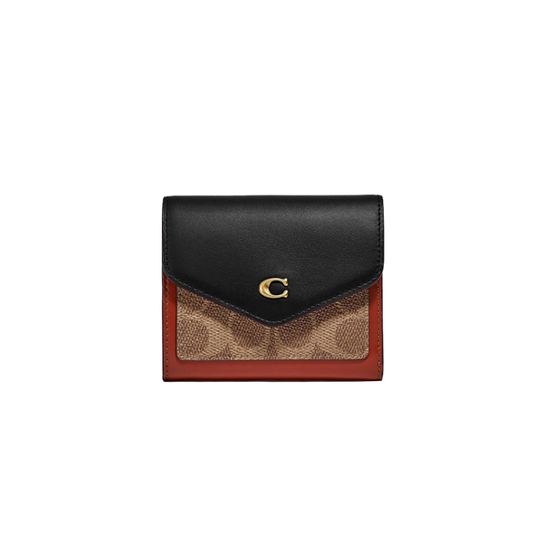  VÍ COACH WYN SMALL WALLET IN COLORBLOCK SIGNATURE CANVAS ' BROWN BLACK ' C3156 