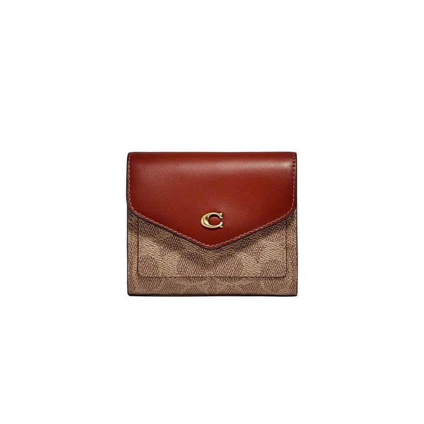  VÍ COACH WYN SMALL WALLET IN COLORBLOCK SIGNATURE CANVAS ' BROWN ' C2329 