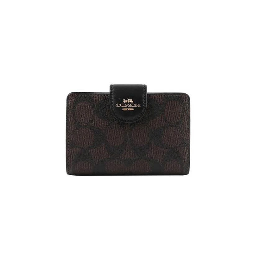  VÍ COACH MEDIUM CORNER ZIP ' BROWN BLACK LOGO ' C0082 