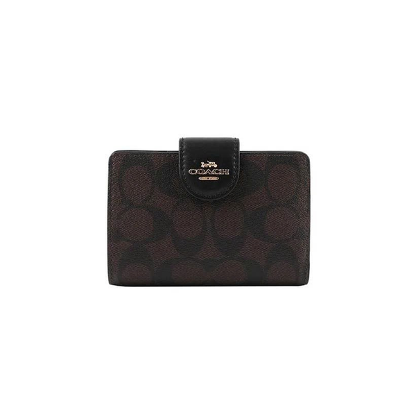  VÍ COACH MEDIUM CORNER ZIP ' BROWN BLACK LOGO ' C0082 