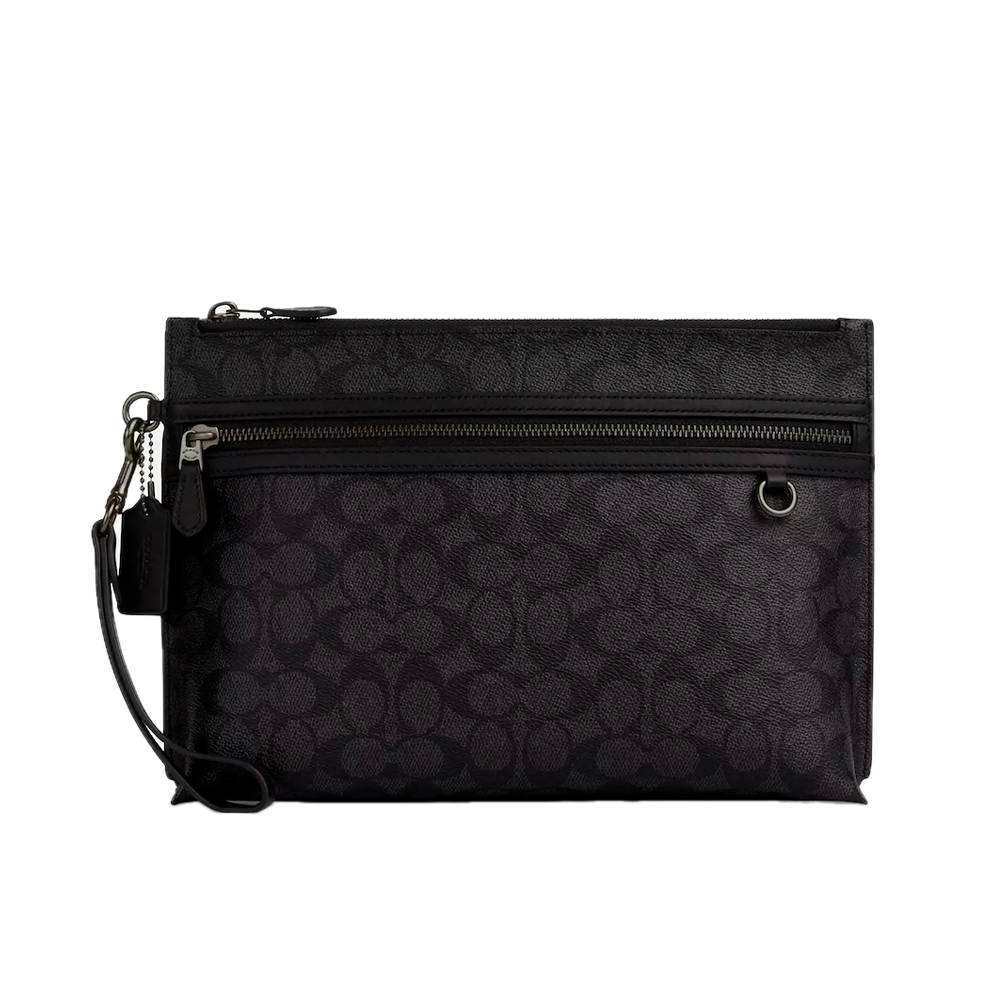  TÚI COACH CARRY ALL POUCH IN SIGNATURE CANVAS ' BLACK ' CY985 
