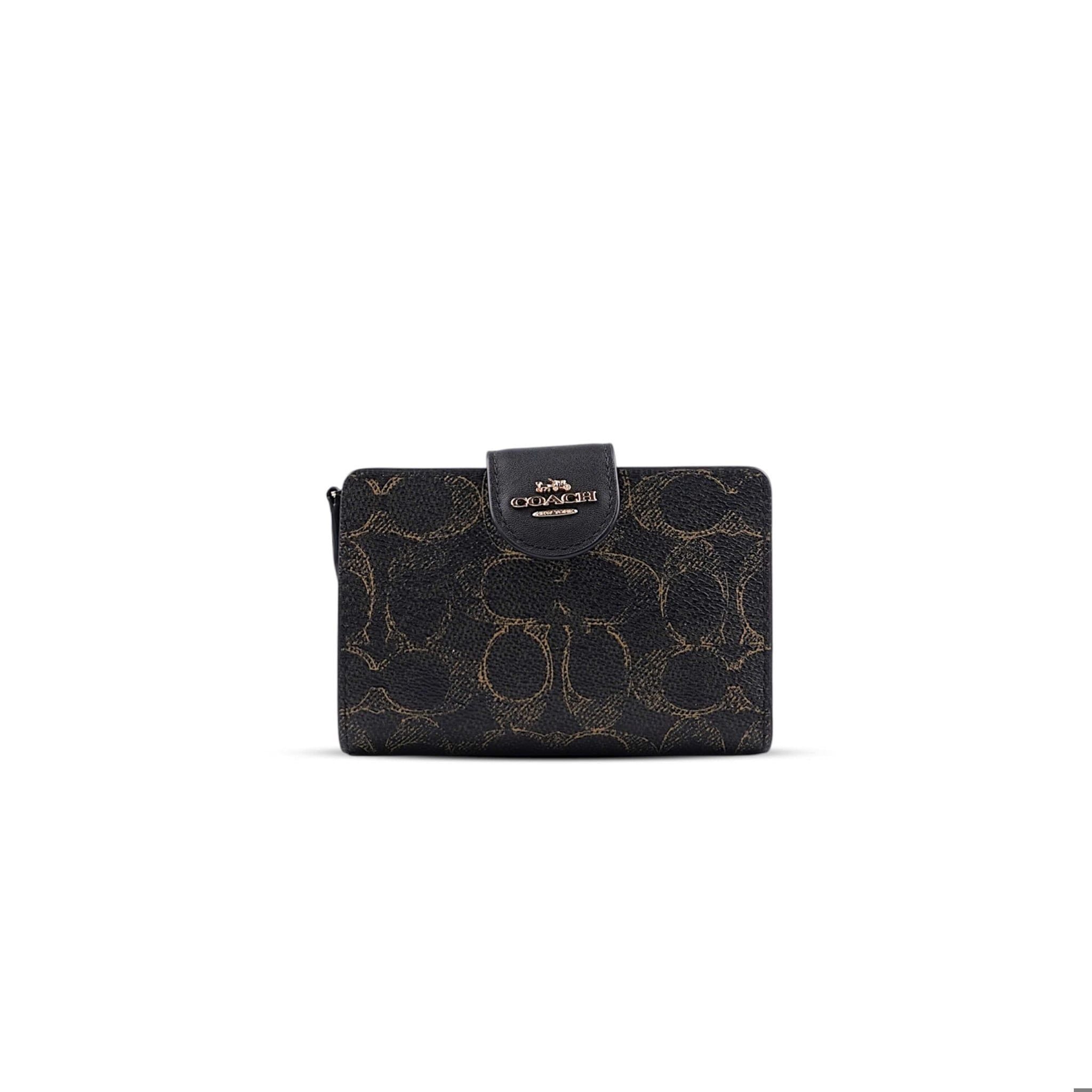  VÍ COACH MEDIUM CORNER ZIP WALLET IN LOVED SIGNATURE CANVAS ' BLACK ' CEC28 
