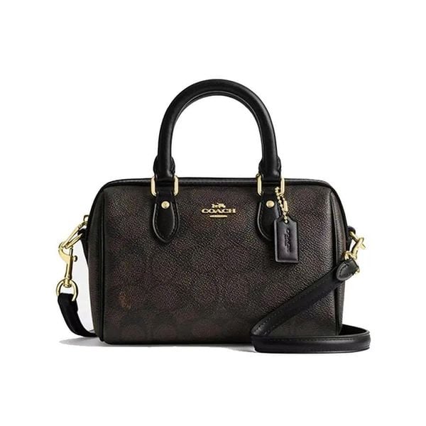  TÚI COACH MINI ROWAN 18 CROSSBODY IN BLOCKED SIGNATURE CANVAS ' BROWN ' CW329 