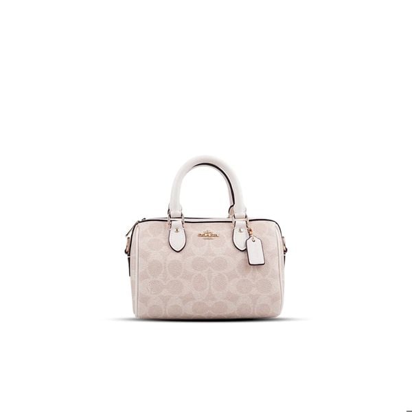  TÚI COACH MINI ROWAN 18 CROSSBODY IN BLOCKED SIGNATURE CANVAS ' BEIGE WHITE ' CW329 