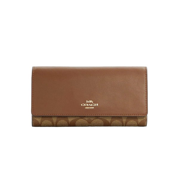  VÍ COACH SLIM TRIFOLD WALLET IN SIGNATURE CANVAS ' BROWN ' C5966 