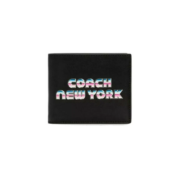  VÍ COACH NAM DOUBLE BILLFOLD WALLET WITH 80'S NEW YORK GRAPHIC C3412 