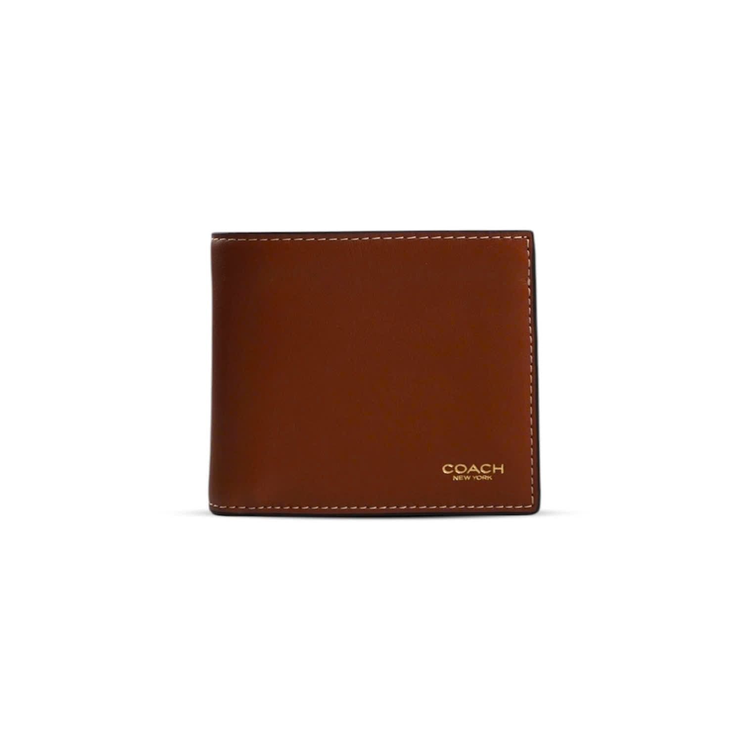  VÍ COACH NAM WALLET IN NATURAL GRAIN LEATHER ' REDWOOD ' CY911 